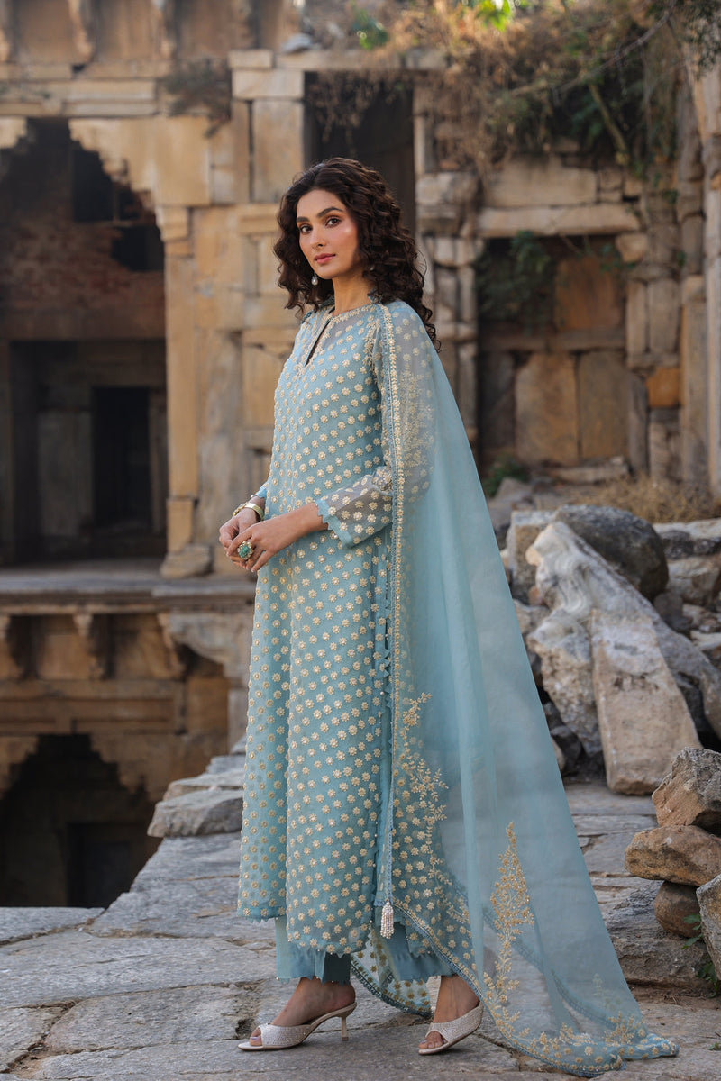 Vaayu Light Blue Buti Kurta Set organza , silk tencel kurta/kurta set by Niti Bothra in light blue for women in Singapore