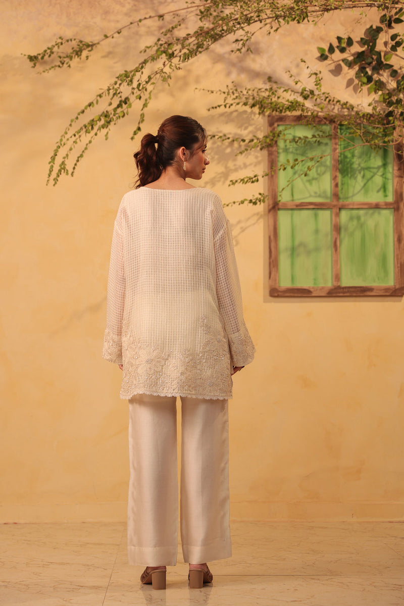 Vaayu Ivory Heavy Applique Co-Ord Set silk chanderi , silk tencel kurta/kurta set by Niti Bothra in ivory for women in Singapore
