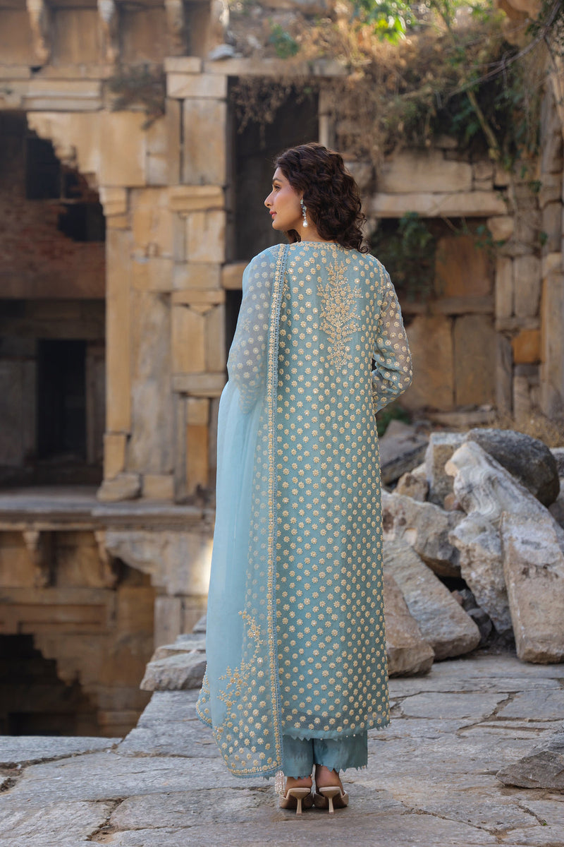 Vaayu Light Blue Buti Kurta Set organza , silk tencel kurta/kurta set by Niti Bothra in light blue for women in Singapore