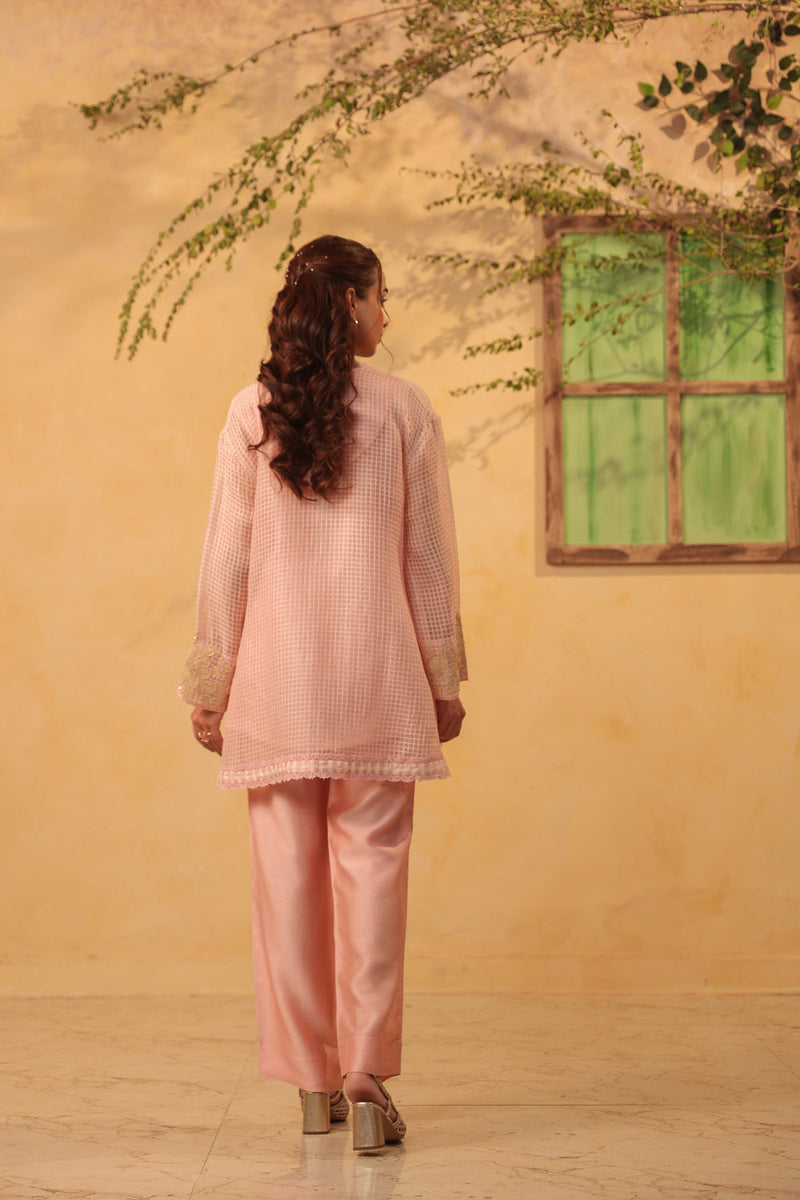 Vaayu Light Pink Applique Co-ord Set Set silk chanderi , silk tencel kurta/kurta set by Niti Bothra in light pink for women in Singapore