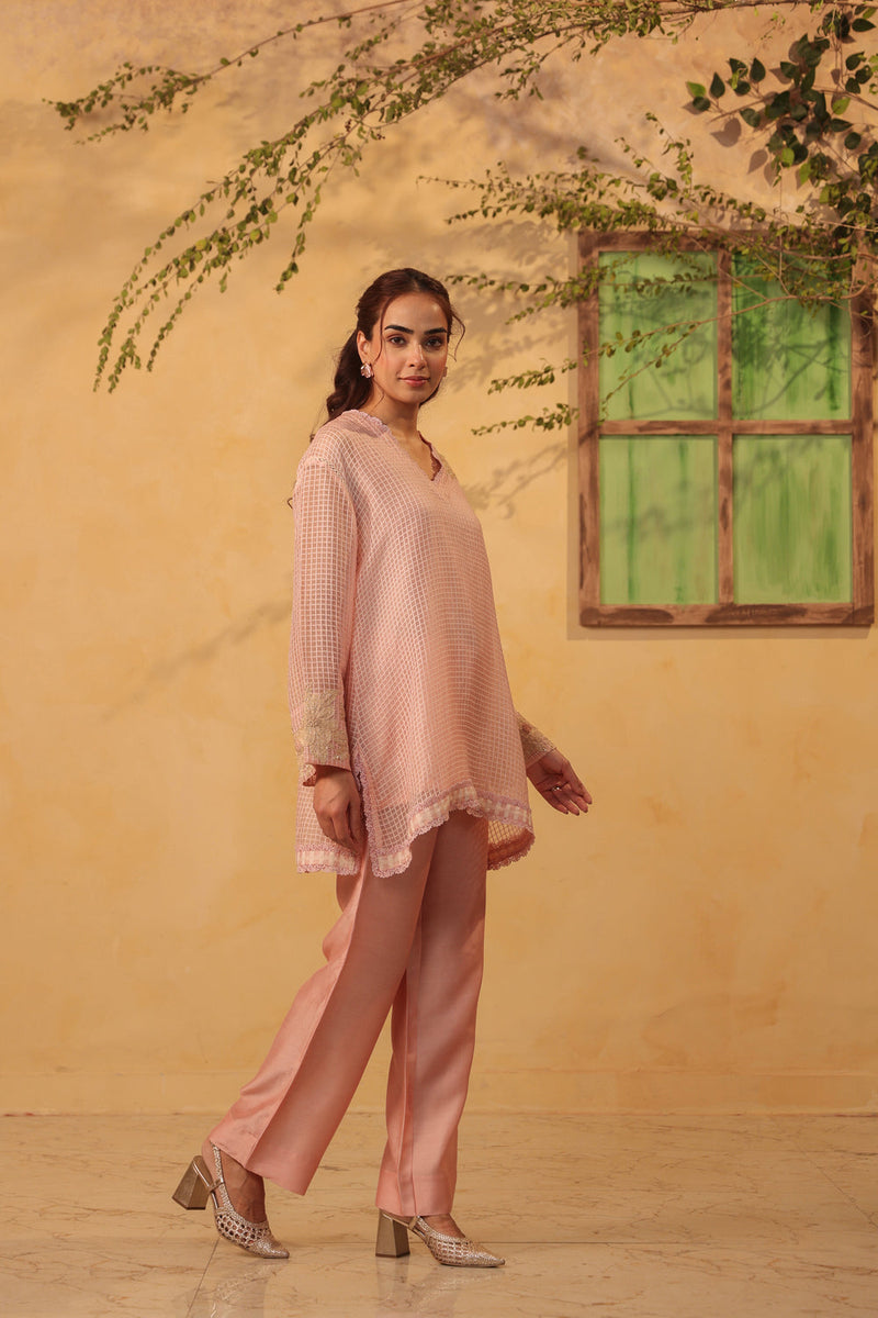 Vaayu Light Pink Applique Co-ord Set Set silk chanderi , silk tencel kurta/kurta set by Niti Bothra in light pink for women in Singapore