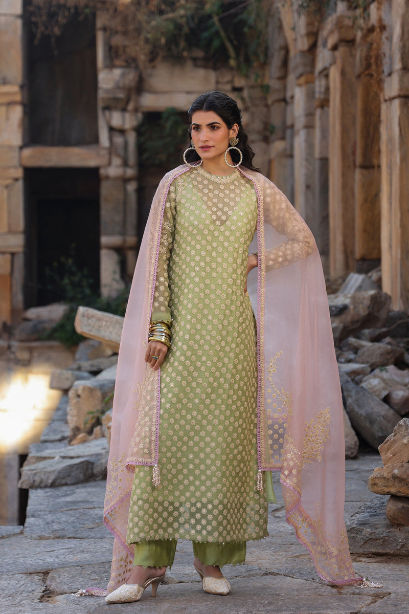 Vaayu Green Close Neck Kurta Set organza , silk tencel kurta/kurta set by Niti Bothra in green for women in Singapore