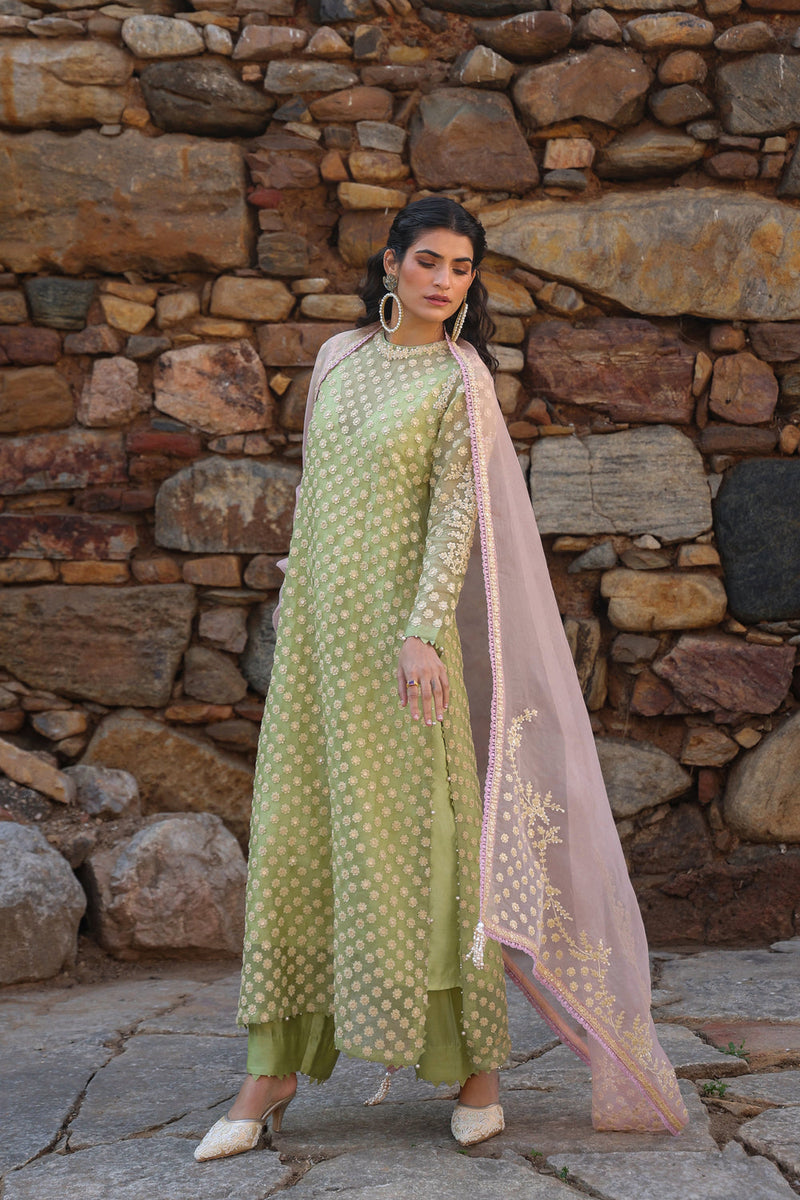 Vaayu Green Close Neck Kurta Set organza , silk tencel kurta/kurta set by Niti Bothra in green for women in Singapore