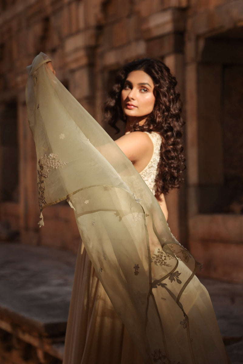 Vaayu Ivory Sleeveless Kalidar Set silk modal kurta/kurta set by Niti Bothra in ivory for women in Singapore