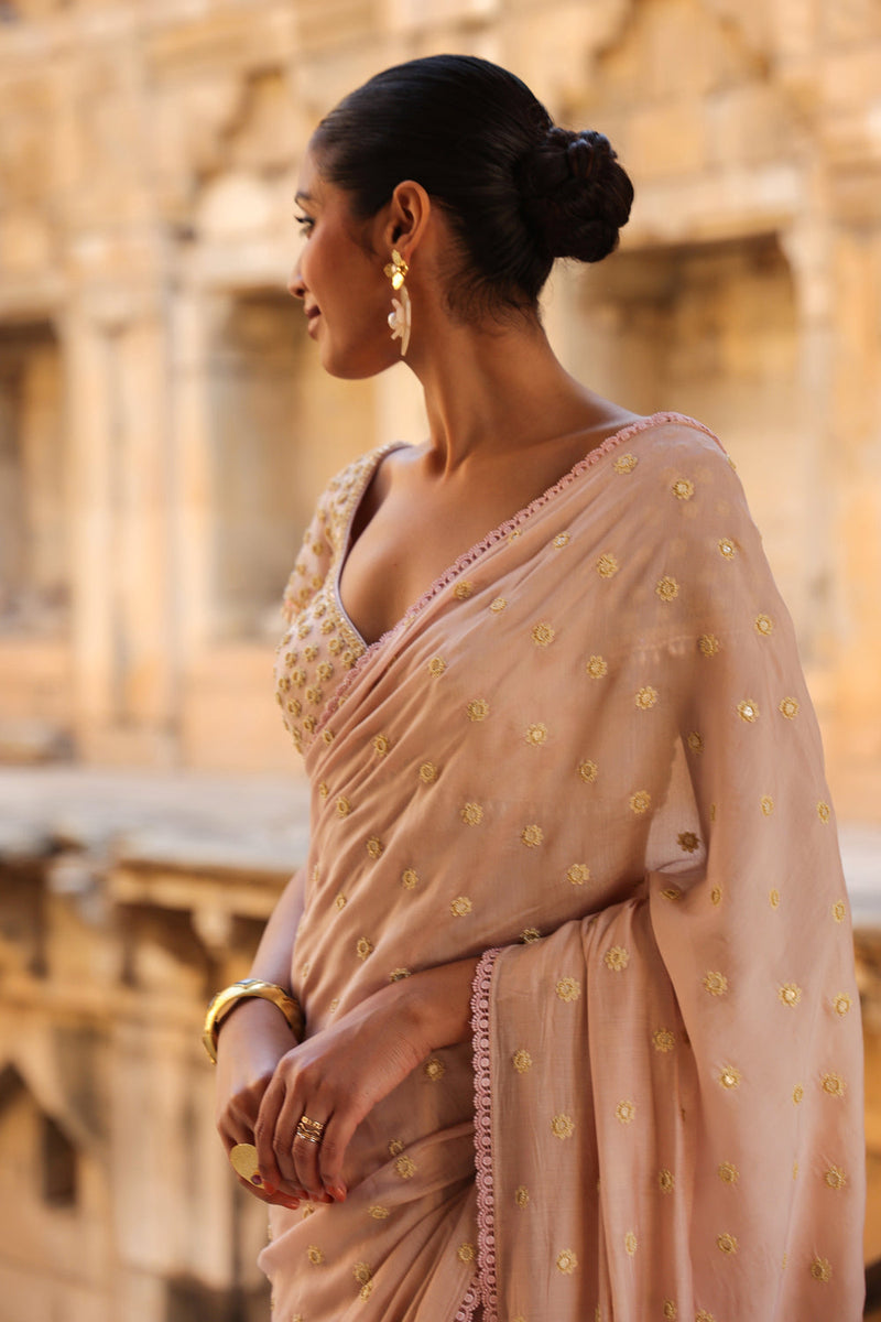 Vaayu Light Pink Heavy Buti Saree Set silk modal saree by Niti Bothra in light pink for women in Singapore