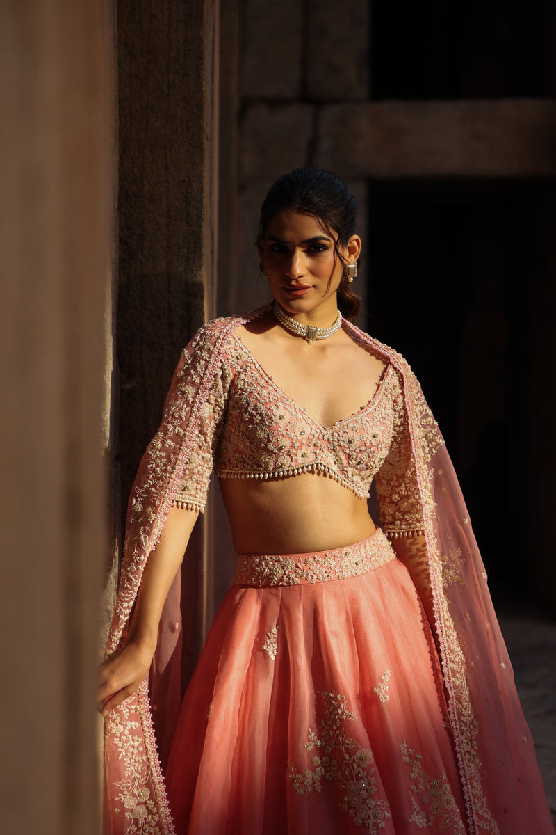 Vaayu Pink Guldasta Lehenga Set organza lehenga sets by Niti Bothra in pink for women in Singapore