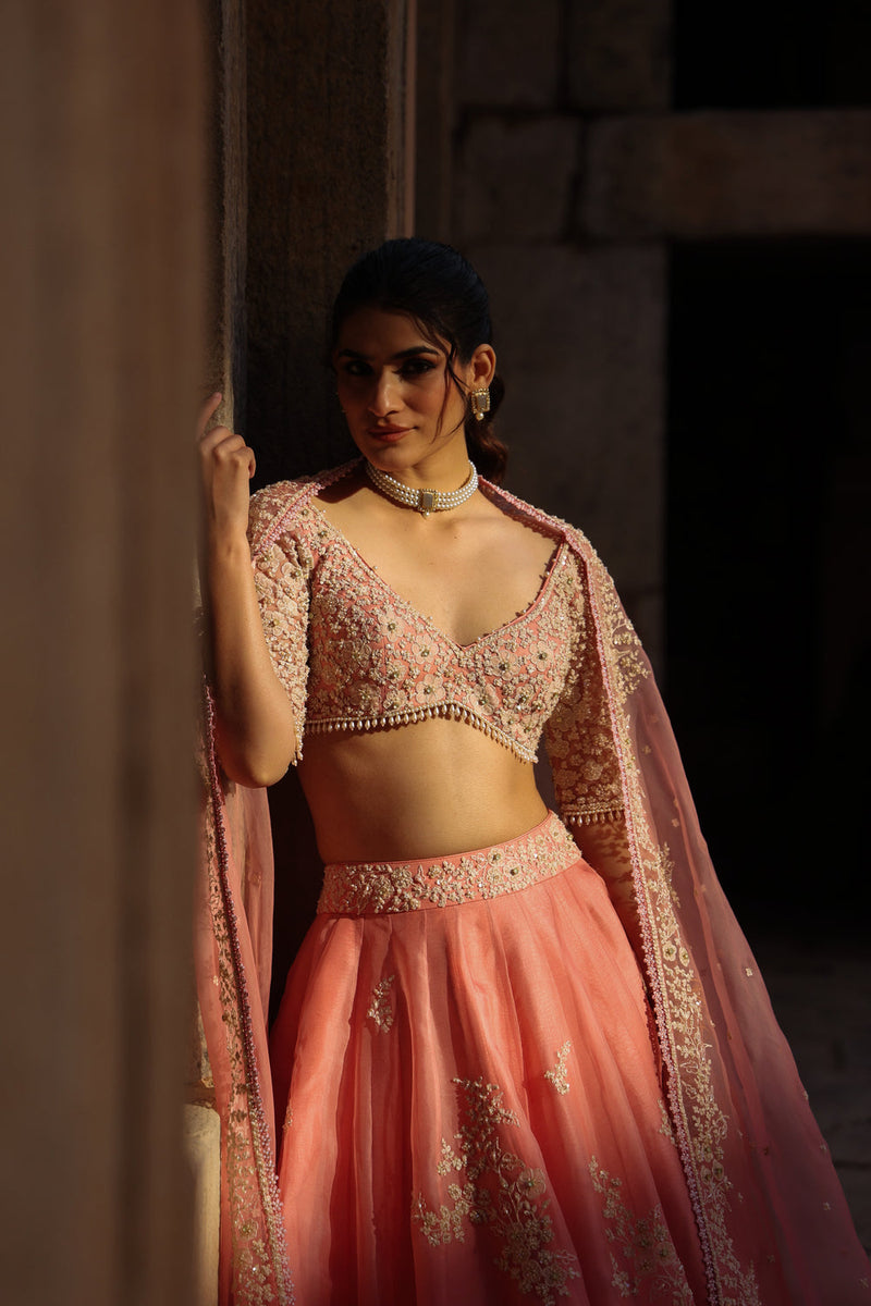 Vaayu Pink Guldasta Lehenga Set organza lehenga sets by Niti Bothra in pink for women in Singapore