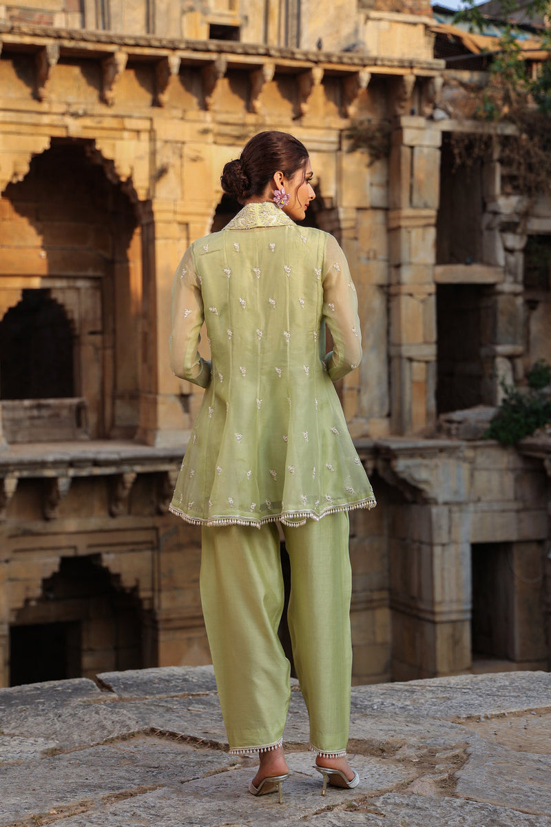 Vaayu Green Short Kalidar Set organza , silk tencel kurta/kurta set by Niti Bothra in green for women in Singapore