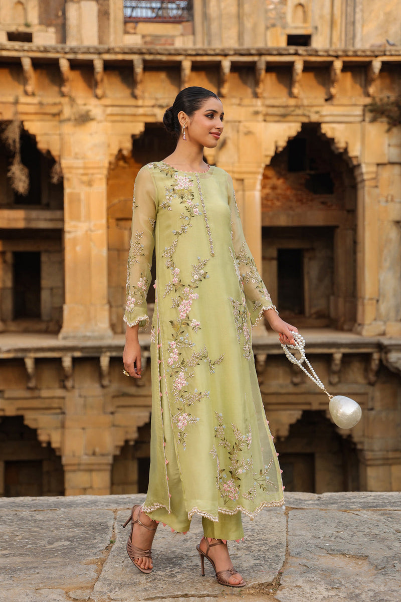 Vaayu Green Multicolor Jaal Kurta Set organza , silk tencel kurta/kurta set by Niti Bothra in green for women in Singapore