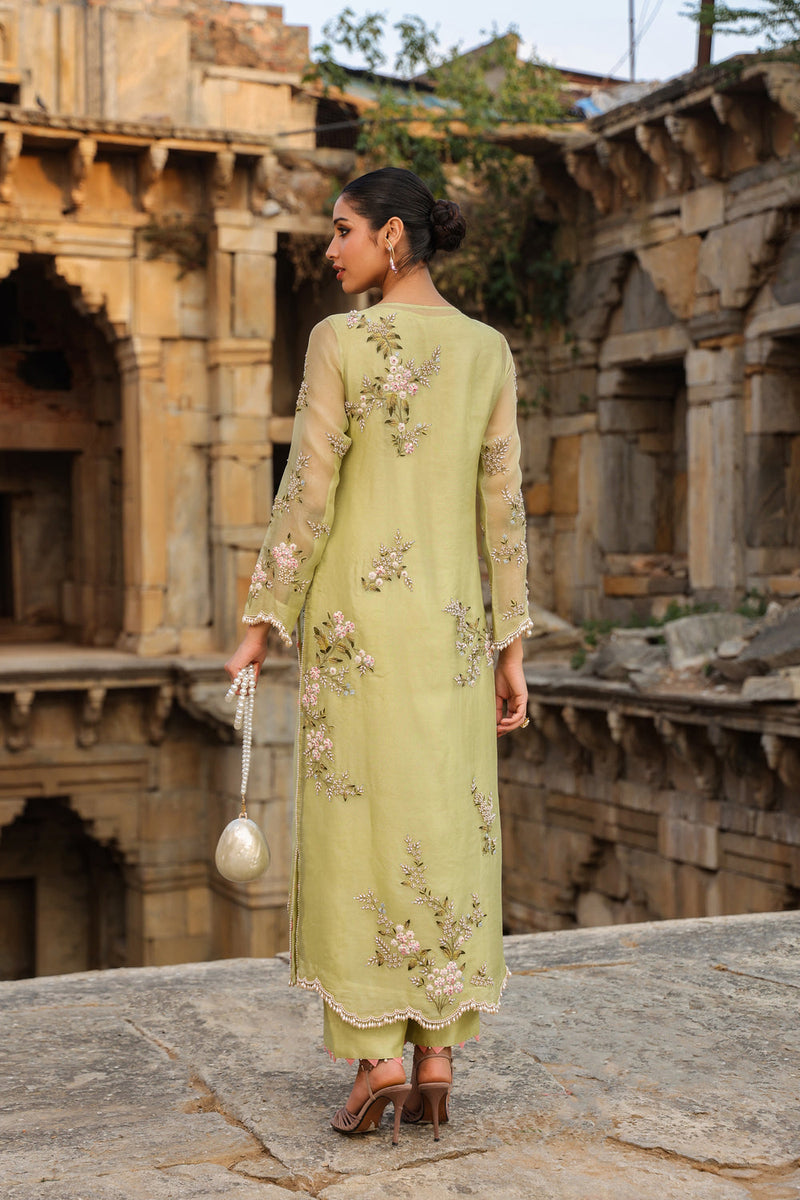 Vaayu Green Multicolor Jaal Kurta Set organza , silk tencel kurta/kurta set by Niti Bothra in green for women in Singapore