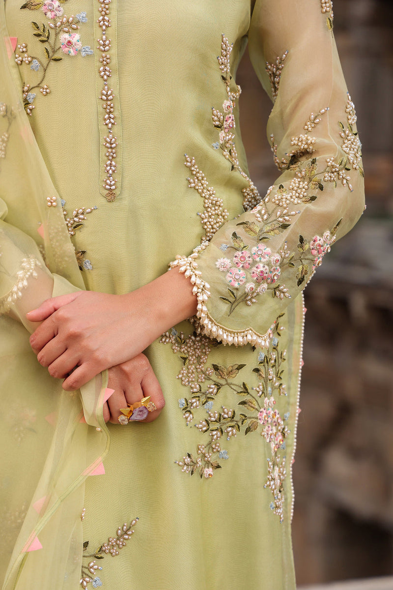 Vaayu Green Multicolor Jaal Kurta Set organza , silk tencel kurta/kurta set by Niti Bothra in green for women in Singapore