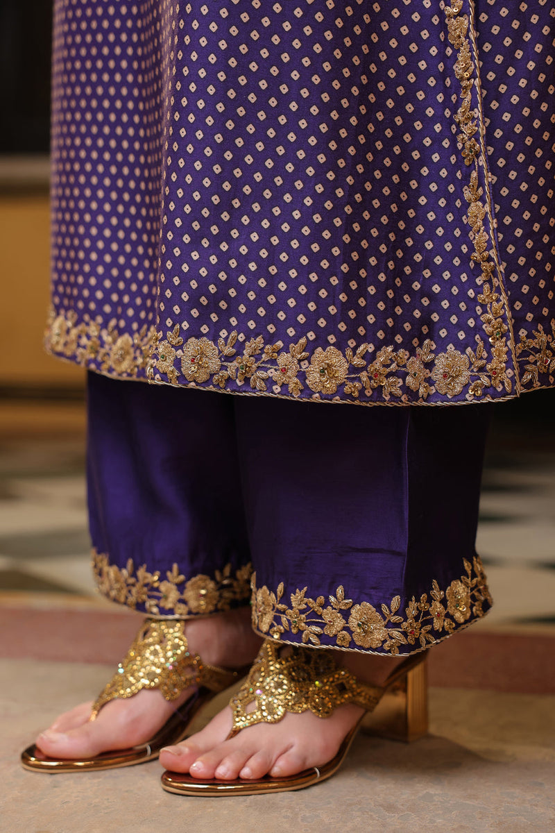Ahista Purple Printed Pakhi Yoke Heavy Straight Kurta Set silk tencel kurta/kurta set by Niti Bothra in purple for women in Singapore