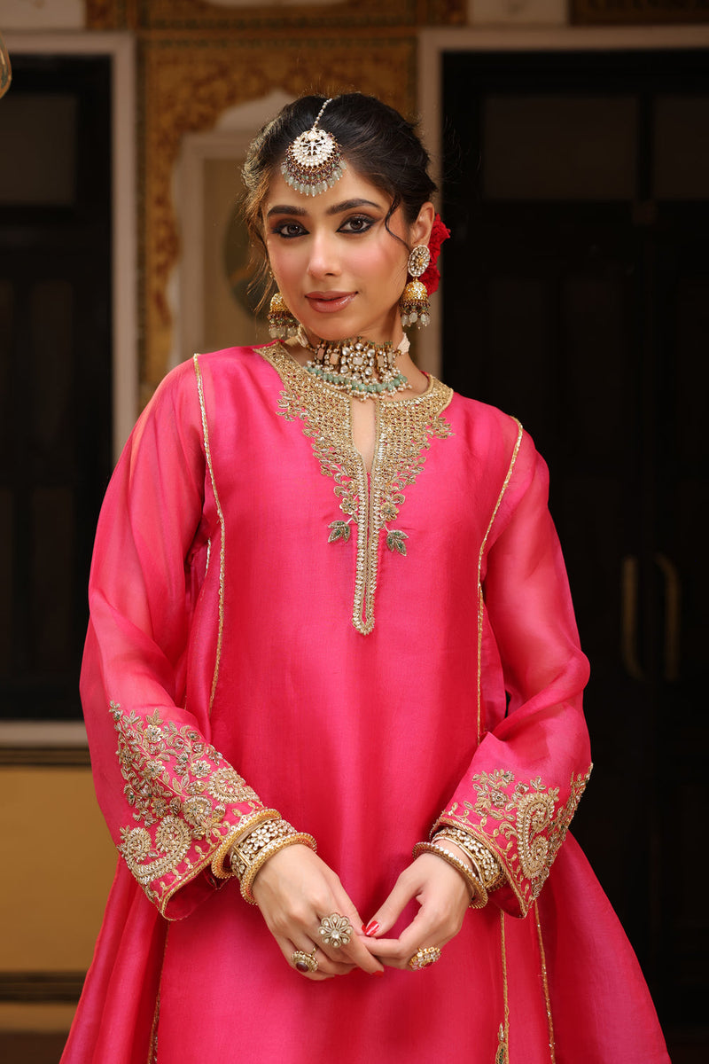 Ahista Pink Pheran Short Kurta Set organza kurta/kurta set by Niti Bothra in pink for women in Singapore