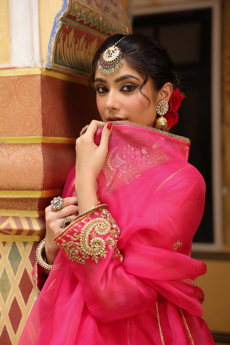 Ahista Pink Pheran Short Kurta Set organza kurta/kurta set by Niti Bothra in pink for women in Singapore