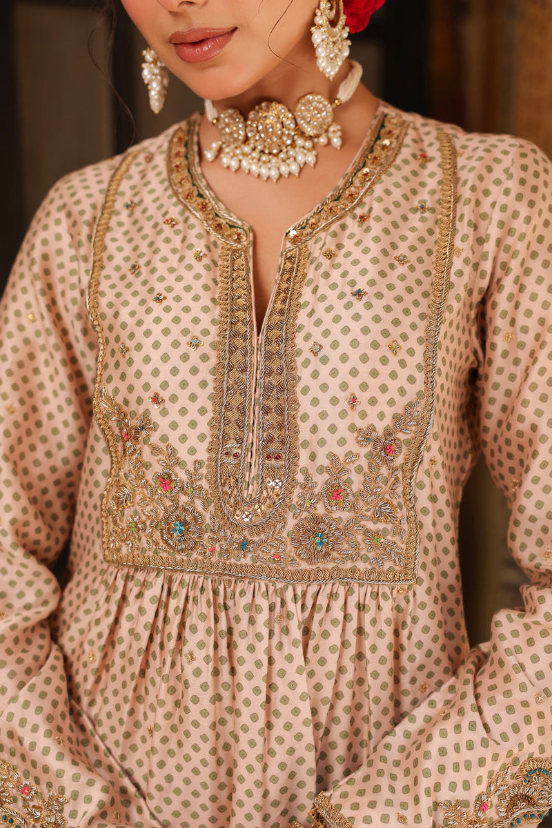 Ahista Ivory Printed Frockstyle Kurta Set silk tencel kurta/kurta set by Niti Bothra in ivory for women in Singapore