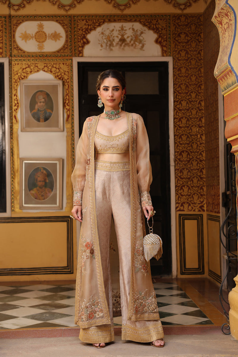 Ahista Ivory Cape Set silk tencel & organza kurta/kurta set by Niti Bothra in ivory for women in Singapore