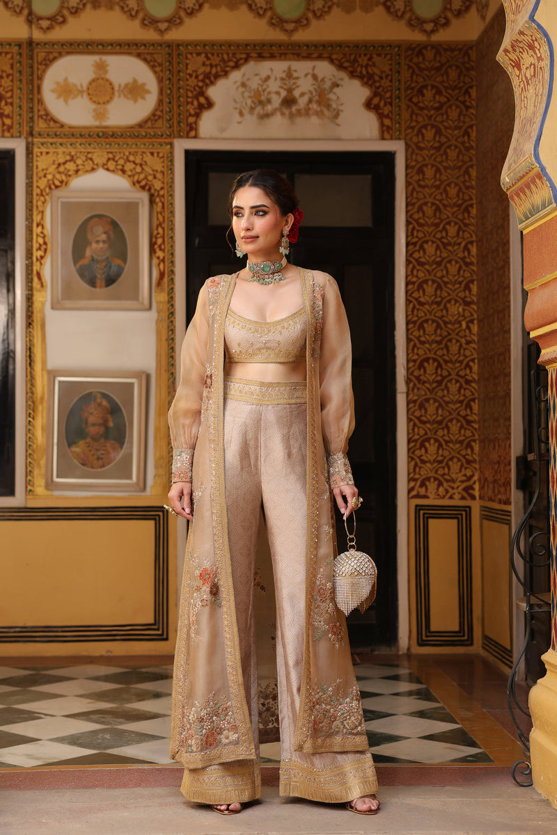 Ahista Ivory Cape Set silk tencel & organza kurta/kurta set by Niti Bothra in ivory for women in Singapore