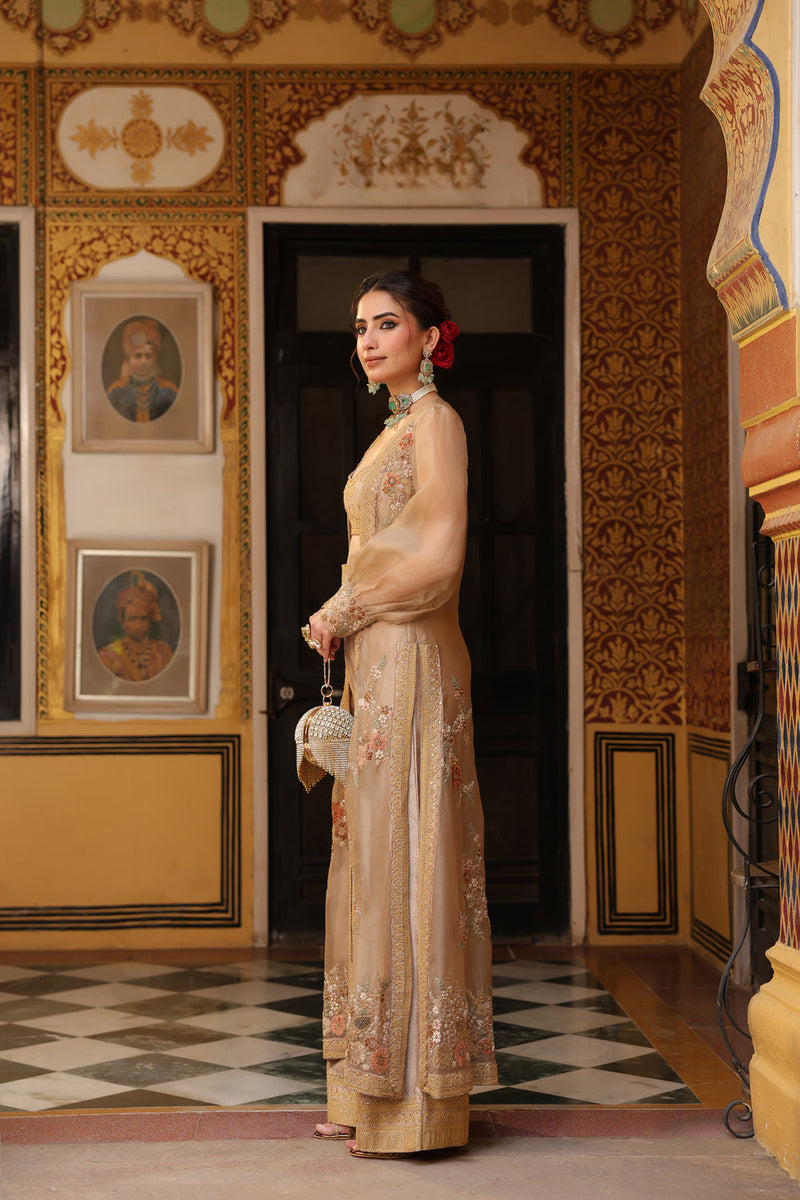 Ahista Ivory Cape Set silk tencel & organza kurta/kurta set by Niti Bothra in ivory for women in Singapore