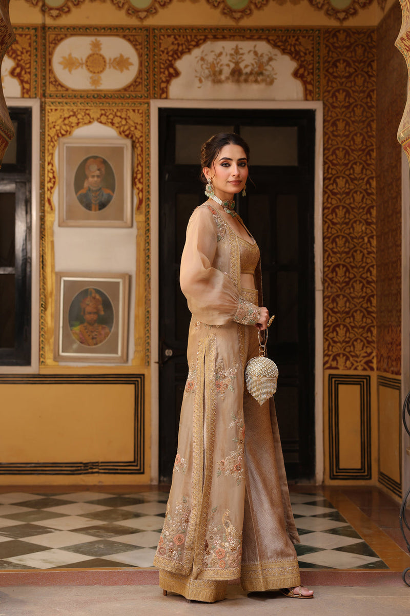 Ahista Ivory Cape Set silk tencel & organza kurta/kurta set by Niti Bothra in ivory for women in Singapore