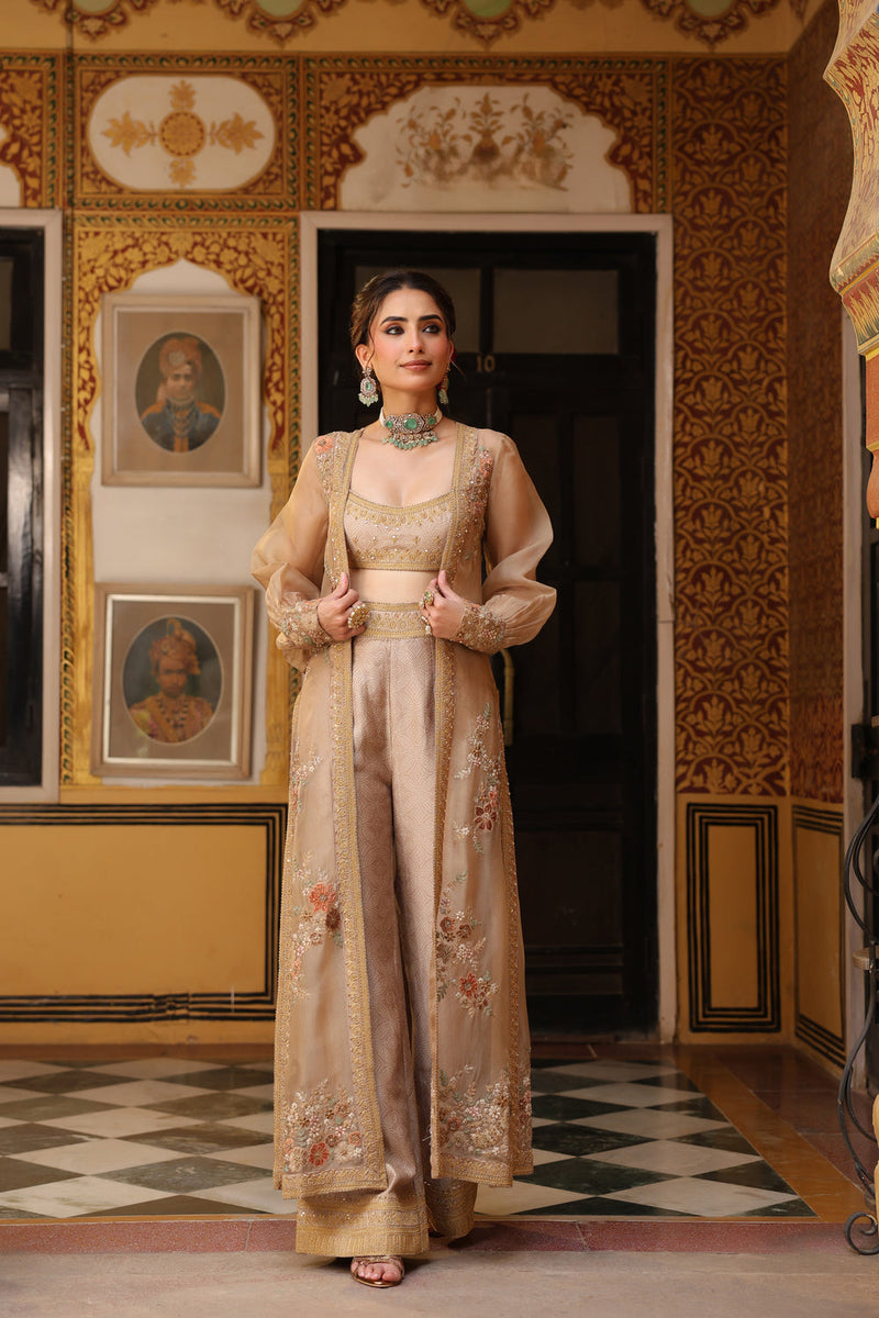 Ahista Ivory Cape Set silk tencel & organza kurta/kurta set by Niti Bothra in ivory for women in Singapore