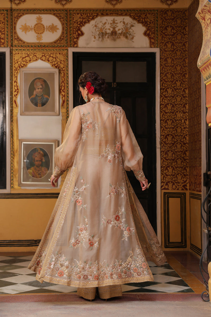 Ahista Ivory Cape Set silk tencel & organza kurta/kurta set by Niti Bothra in ivory for women in Singapore