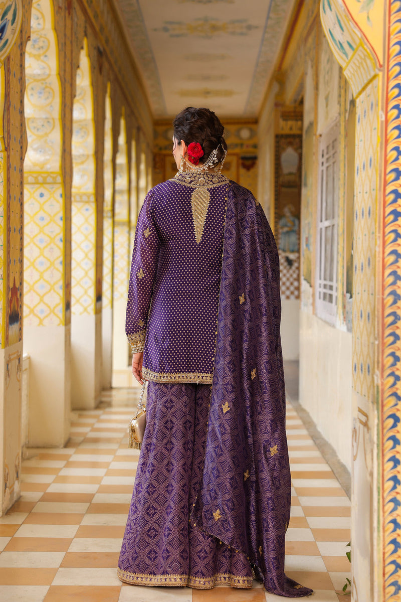 Ahista Purple Printed Sharara Set silk chanderi kurta/kurta set by Niti Bothra in purple for women in Singapore
