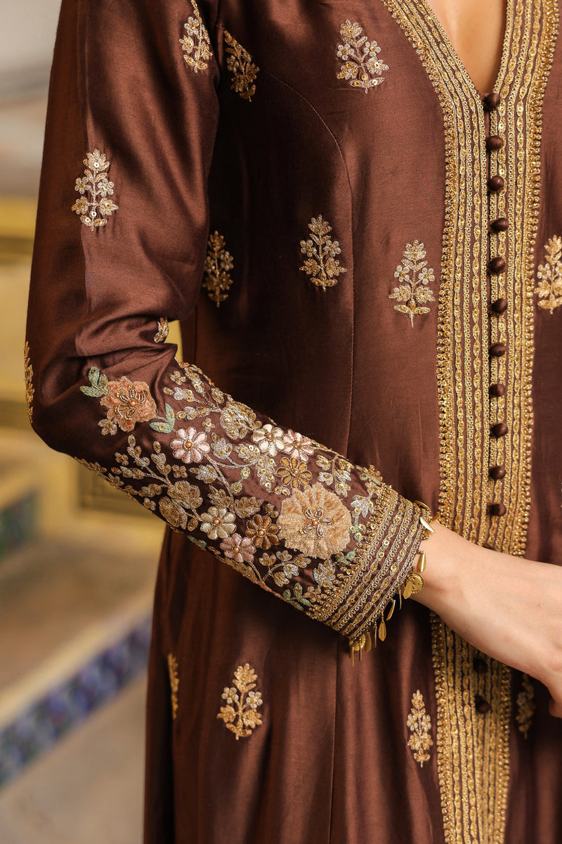 Ahista Brown Jacket Anarkali Set silk tencel kurta/kurta set by Niti Bothra in brown for women in Singapore