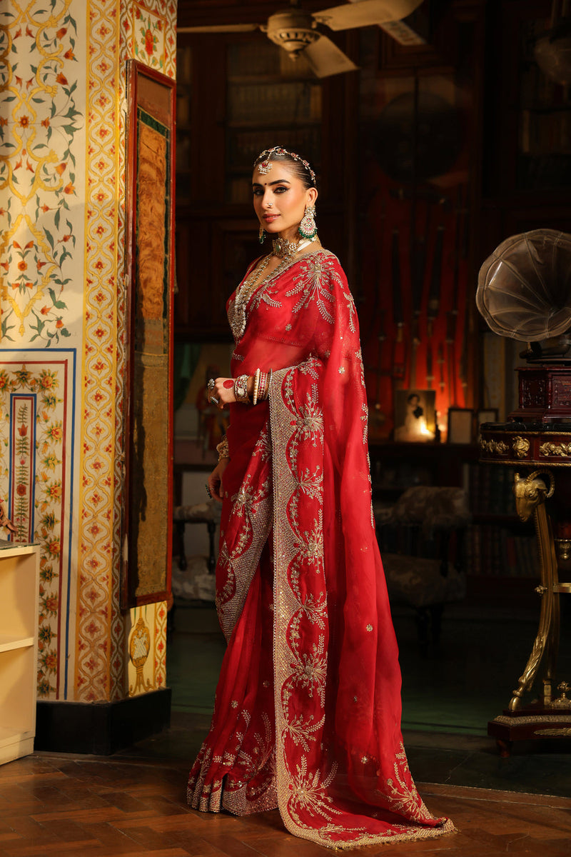 Ahista Red Zardosi Saree Set organza & chiniya silk saree by Niti Bothra in red for women in Singapore