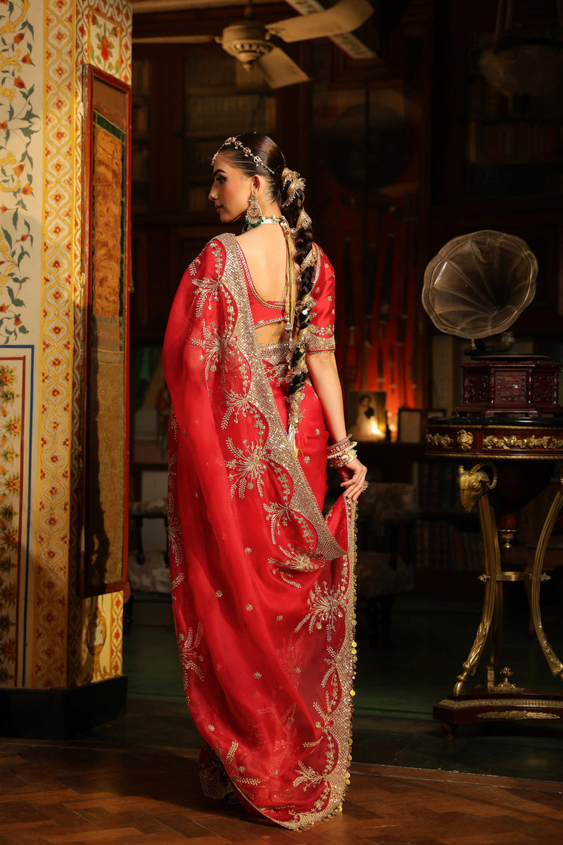 Ahista Red Zardosi Saree Set organza & chiniya silk saree by Niti Bothra in red for women in Singapore