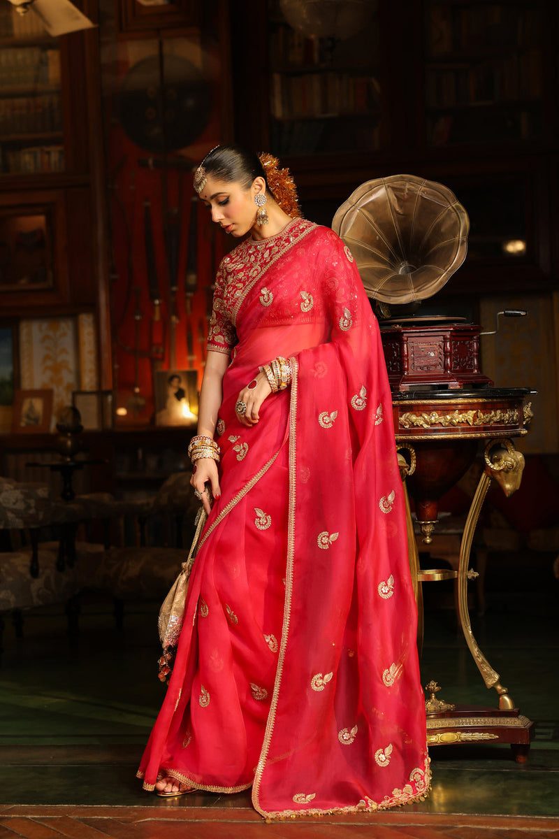 Ahista Dark Pink Gota Patti Saree Set organza & chiniya silk saree by Niti Bothra in dark pink for women in Singapore