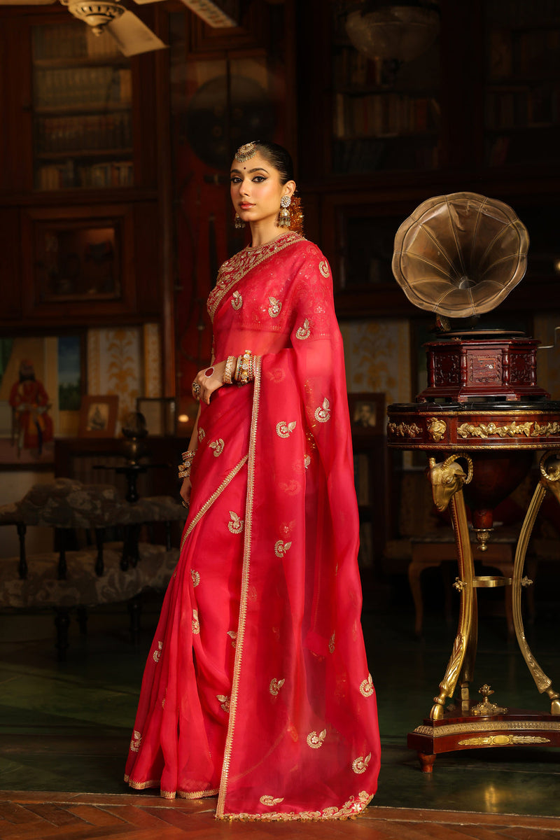 Ahista Dark Pink Gota Patti Saree Set organza & chiniya silk saree by Niti Bothra in dark pink for women in Singapore