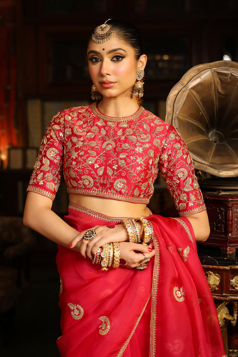 Ahista Dark Pink Gota Patti Saree Set organza & chiniya silk saree by Niti Bothra in dark pink for women in Singapore