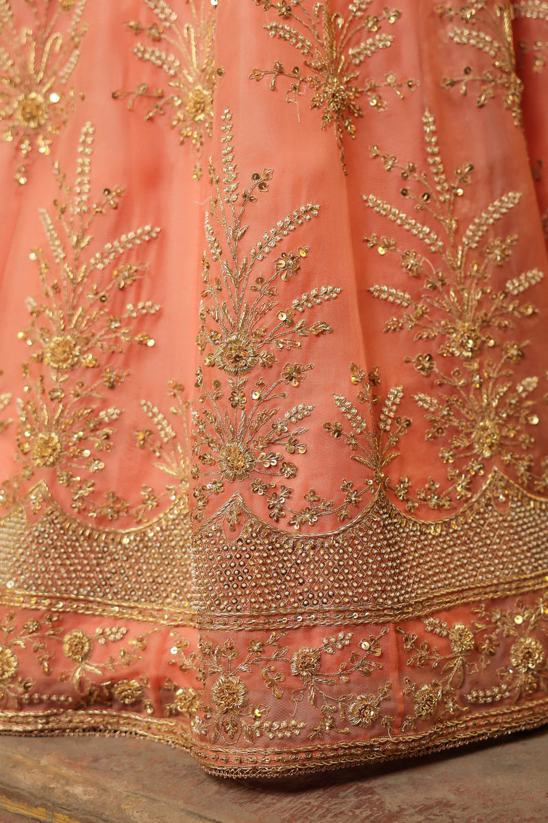 Ahista Peach Zardosi Lehenga Set organza kurta/kurta set by Niti Bothra in peach for women in Singapore