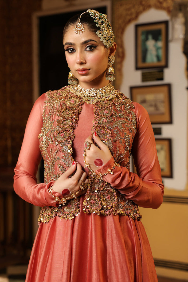 Ahista Rose Pink Jacket Kalidaar Set silk chanderi, organza, tencel kurta/kurta set by Niti Bothra in rose pink for women in Singapore