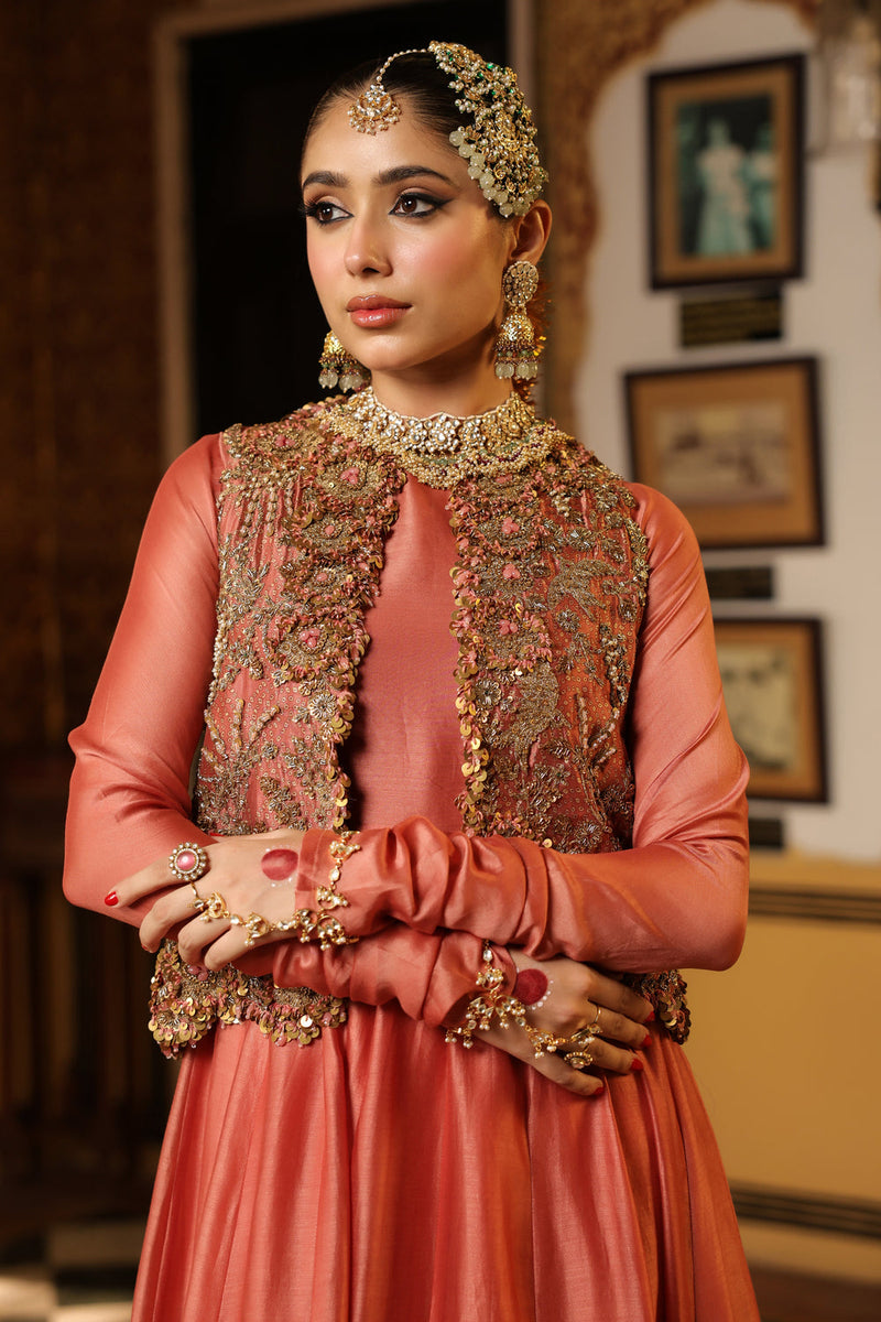 Ahista Rose Pink Jacket Kalidaar Set silk chanderi, organza, tencel kurta/kurta set by Niti Bothra in rose pink for women in Singapore
