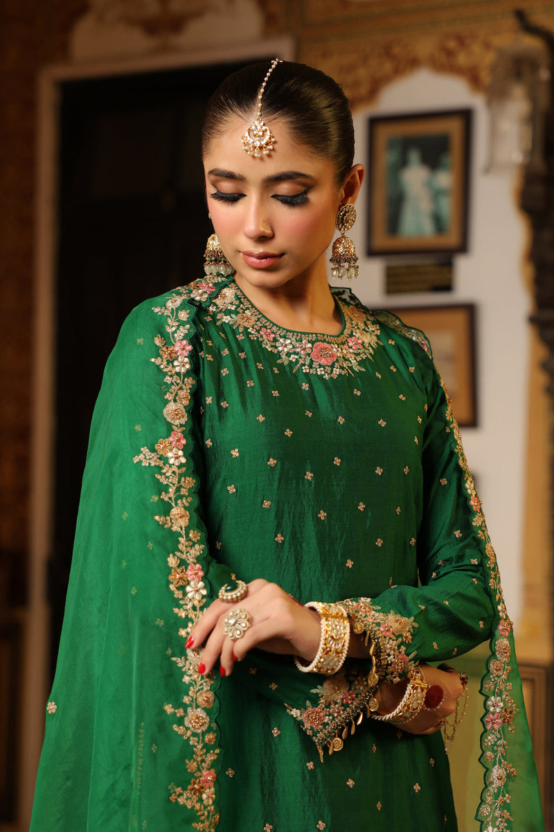 Ahista Green Mayur Applique Long Kurta With Heavy Dupatta chiniya silk kurta/kurta set by Niti Bothra in green for women in Singapore