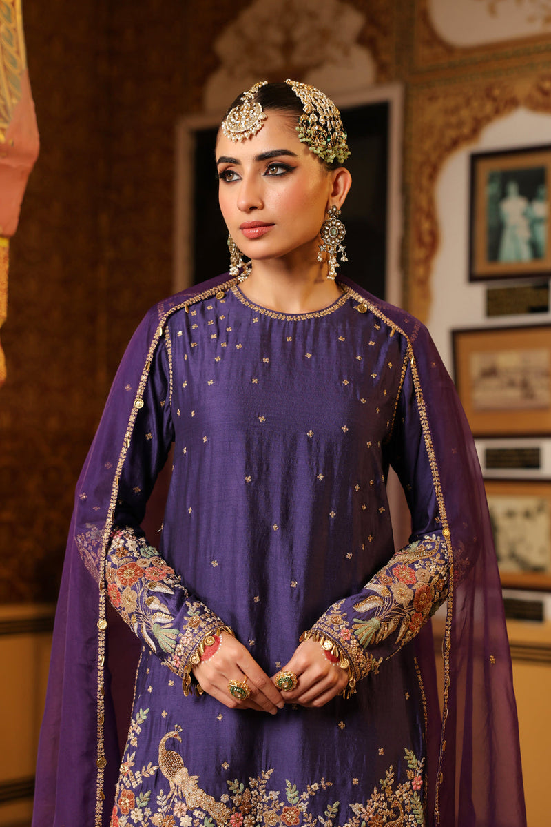 Ahista Purple Mayur Applique Short Kurta Set chiniya silk kurta/kurta set by Niti Bothra in purple for women in Singapore