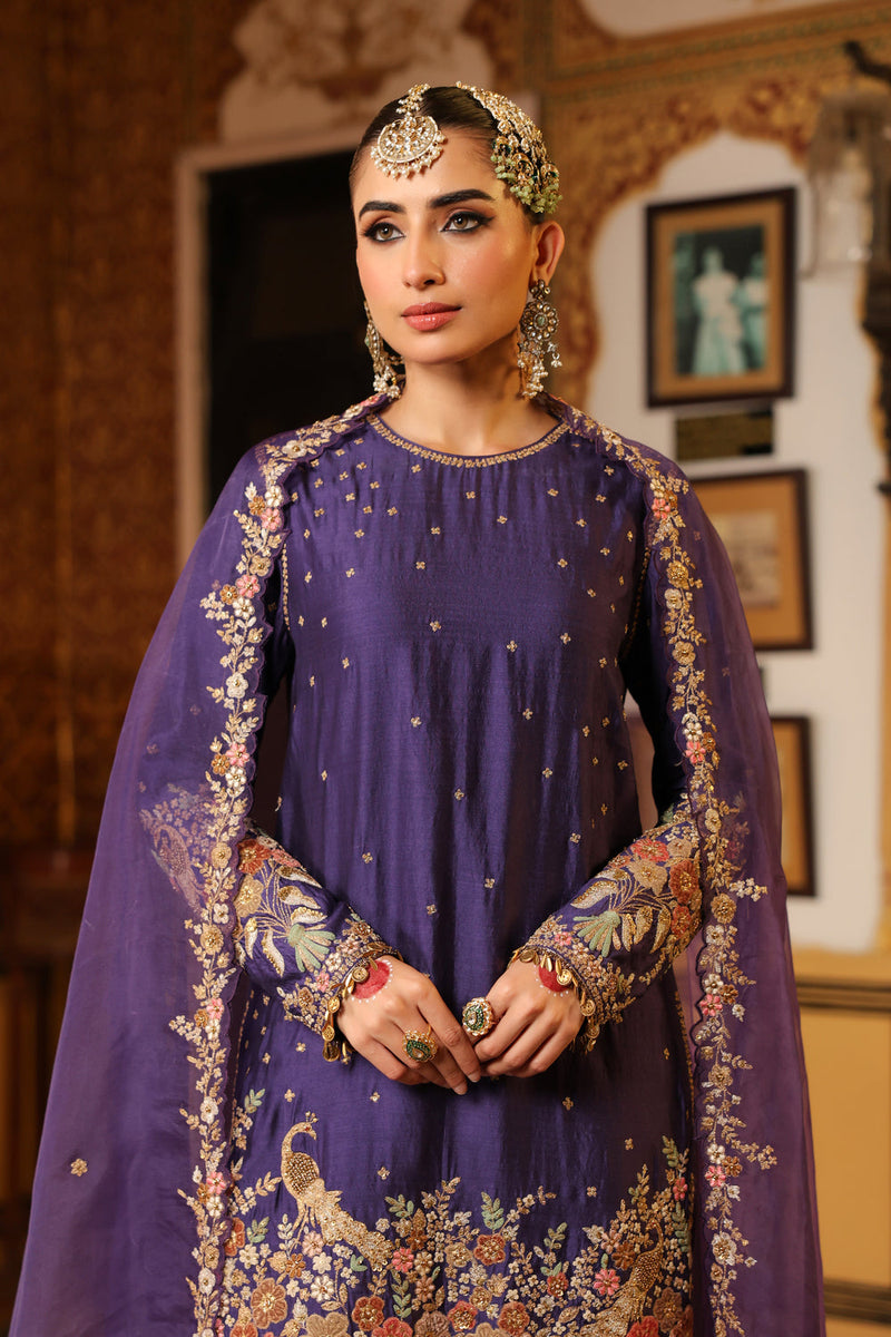 Ahista Purple Mayur Applique Short Kurta With Heavy Dupatta chiniya silk kurta/kurta set by Niti Bothra in purple for women in Singapore