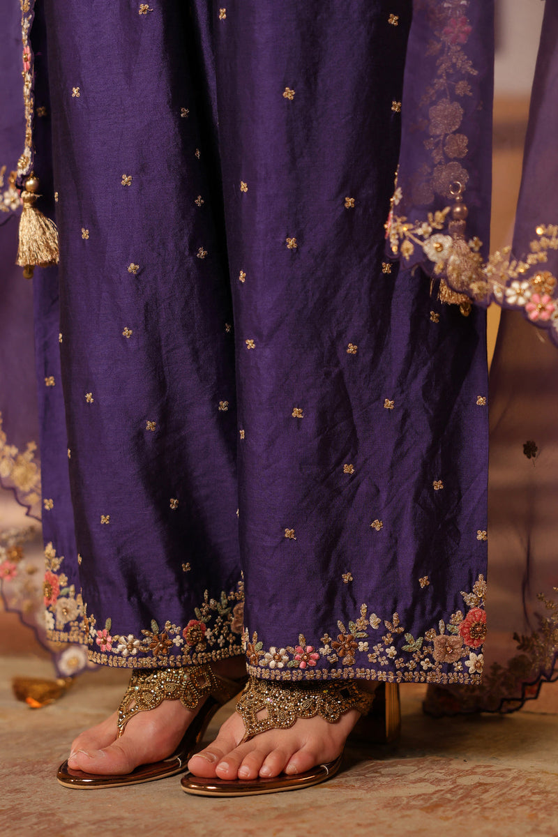 Ahista Purple Mayur Applique Short Kurta Set chiniya silk kurta/kurta set by Niti Bothra in purple for women in Singapore