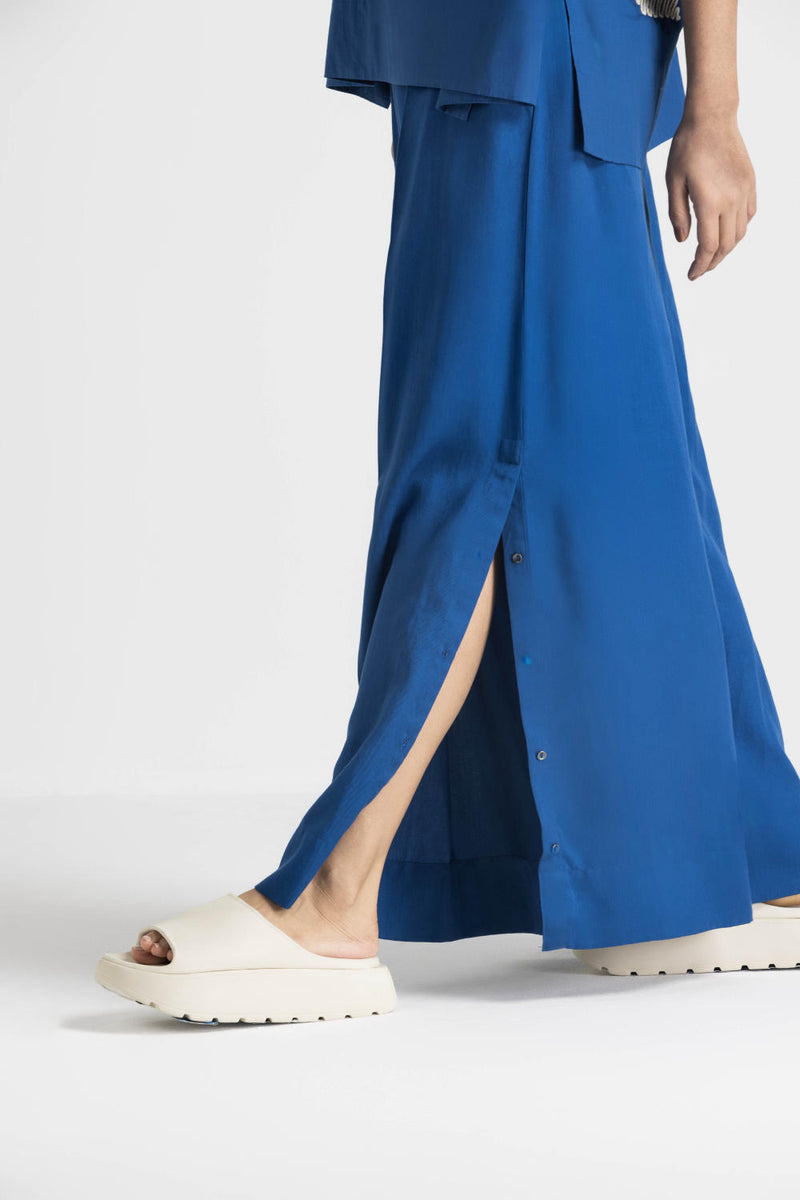 WAVE EMBROIDERY TOP CO ORD - ELECTRIC BLUE poplin by THREE in blue color for women in Singapore