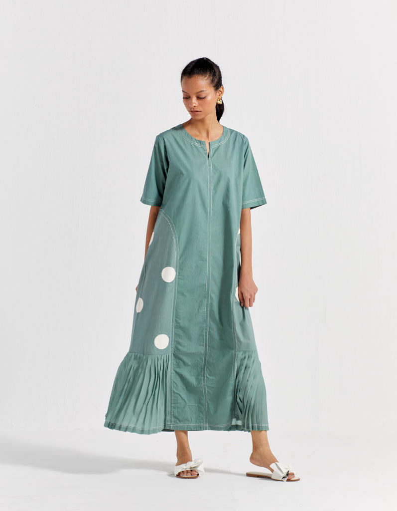 SIDE U-PLEAT DRESS - JADE poplin by THREE in green color for women in Singapore