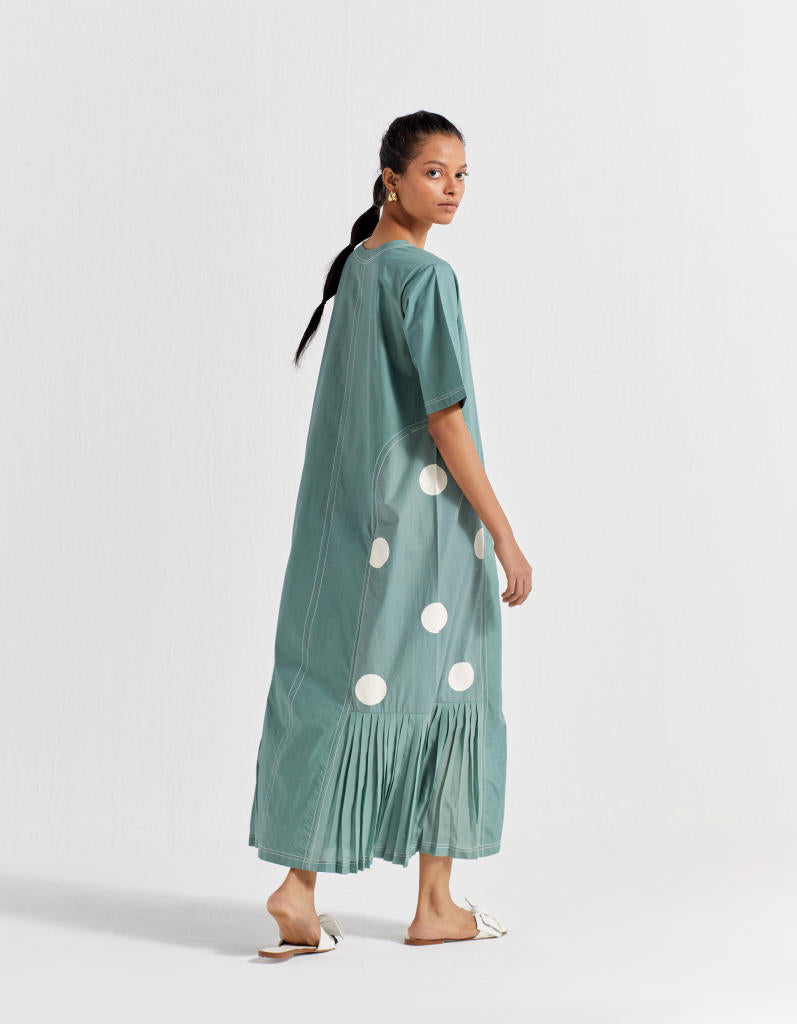 SIDE U-PLEAT DRESS - JADE poplin by THREE in green color for women in Singapore