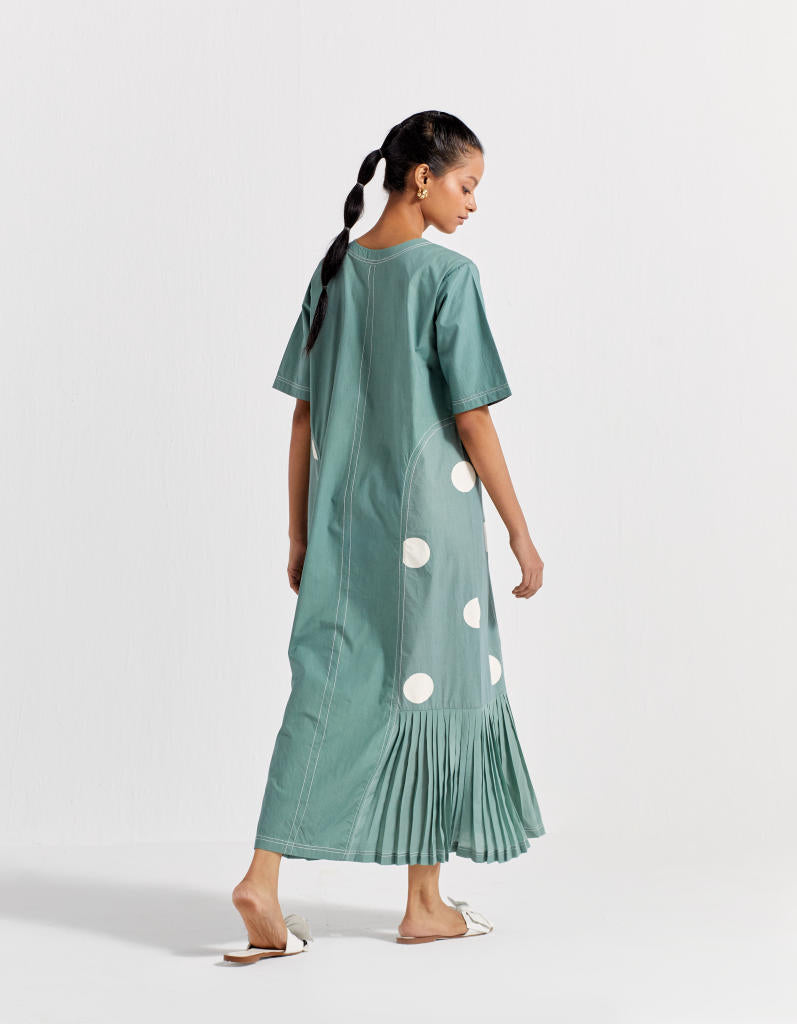 SIDE U-PLEAT DRESS - JADE poplin by THREE in green color for women in Singapore