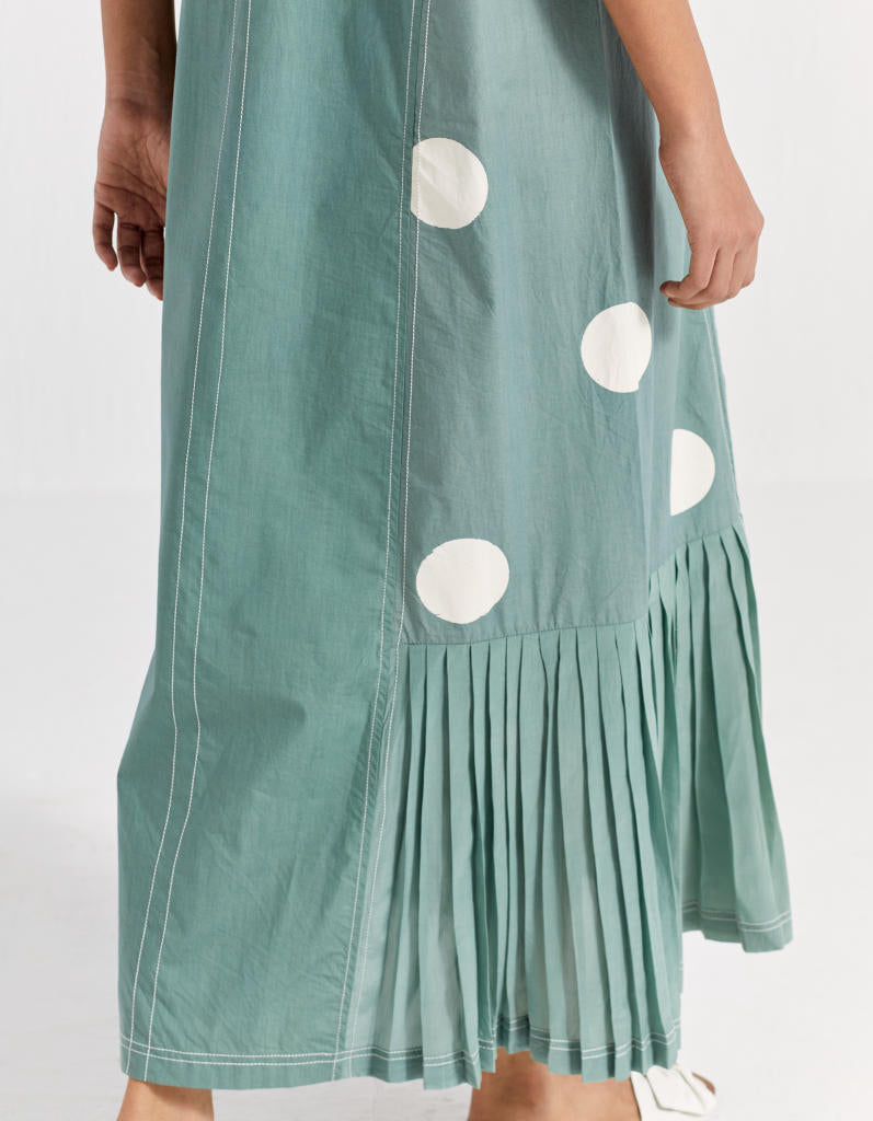 SIDE U-PLEAT DRESS - JADE poplin by THREE in green color for women in Singapore