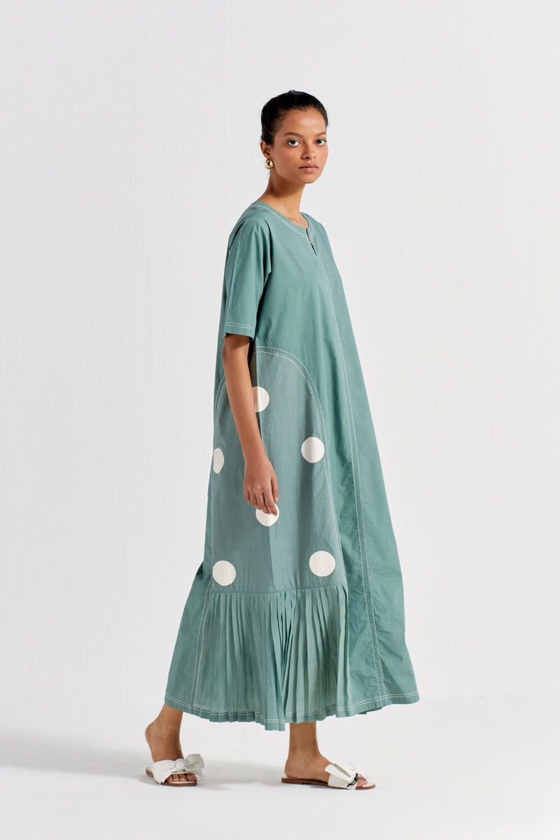 SIDE U-PLEAT DRESS - JADE poplin by THREE in green color for women in Singapore