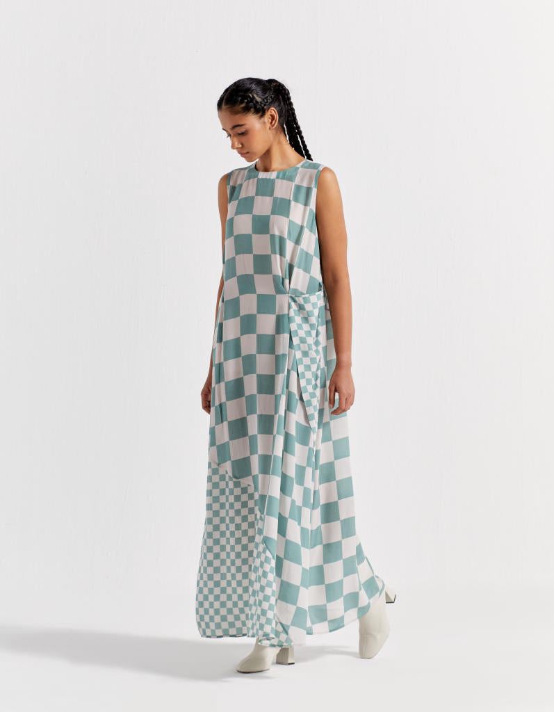 SLEEVELESS ASYMMETRIC DRESS - JADE by THREE in green color for women in Singapore
