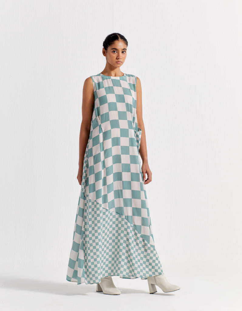 SLEEVELESS ASYMMETRIC DRESS - JADE by THREE in green color for women in Singapore