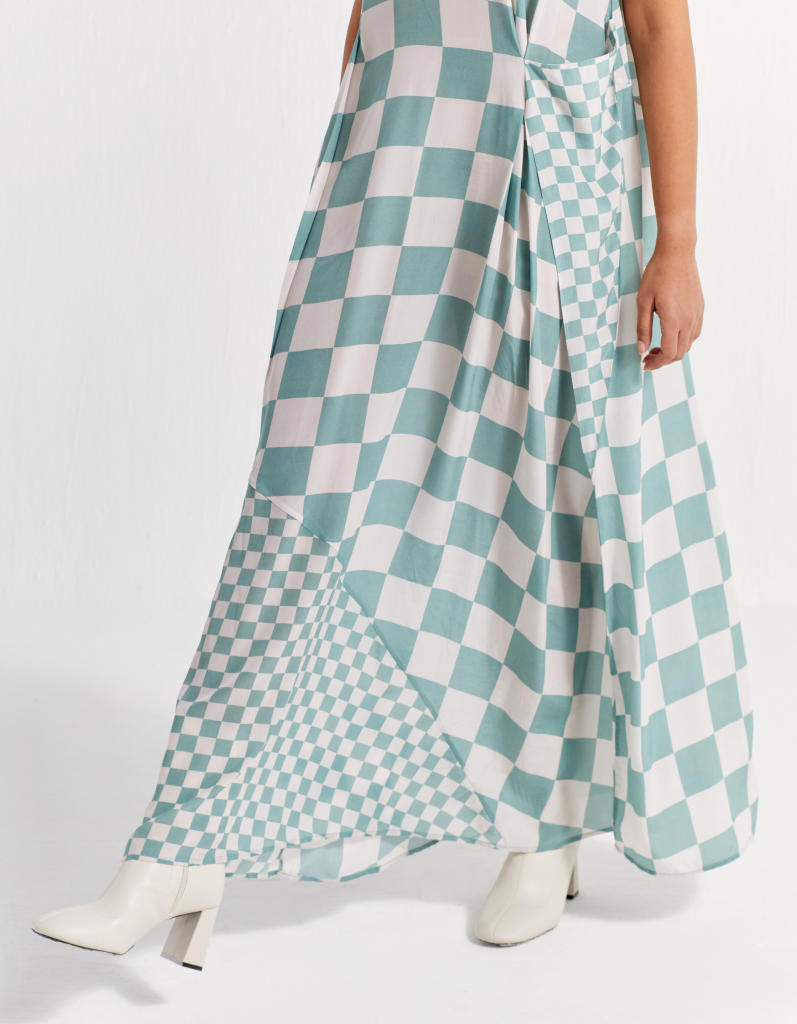 SLEEVELESS ASYMMETRIC DRESS - JADE by THREE in green color for women in Singapore