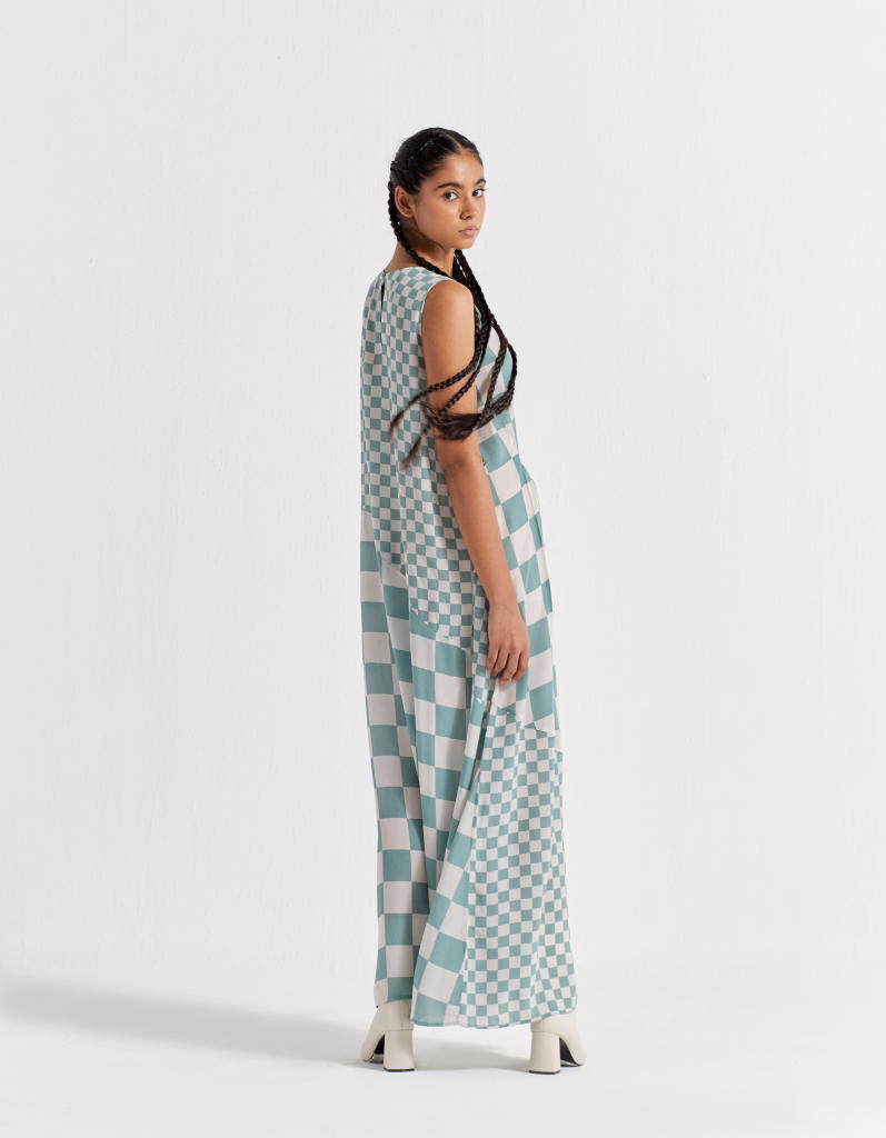 SLEEVELESS ASYMMETRIC DRESS - JADE by THREE in green color for women in Singapore