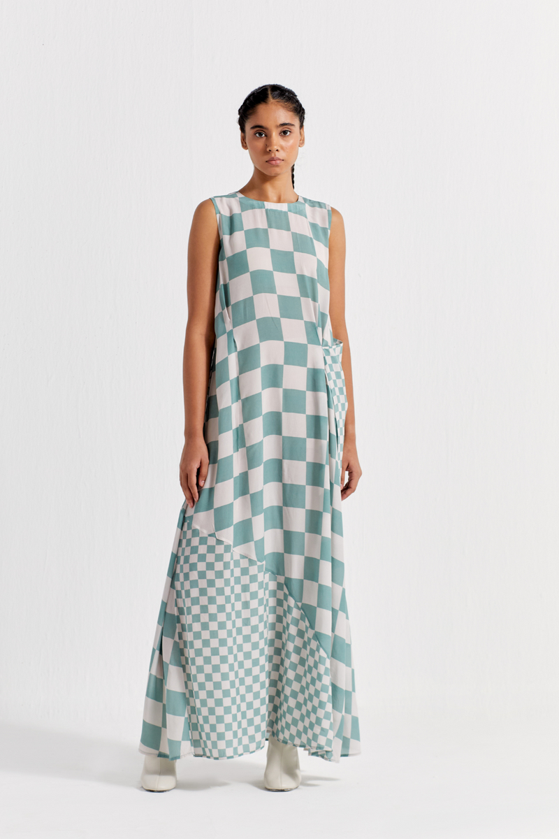 SLEEVELESS ASYMMETRIC DRESS - JADE by THREE in green color for women in Singapore